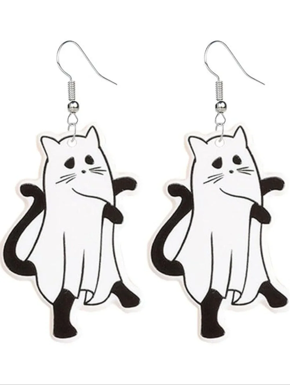 Unbranded Black & White Cat Novelty Dangle Earrings
